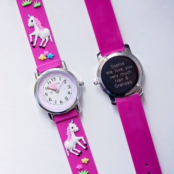 Engraved Kids 3D Unicorn Watch Pink, 3 of 5