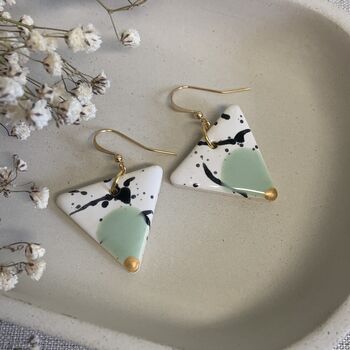 Mint Green Triangle Ceramic Dangle Earrings Gold Plated, 5 of 8