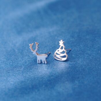 Silver Christmas Stud Earrings, Christmas Tree And Reindeer Studs, 6 of 8