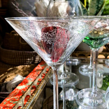 Filigree Etched Martini Cocktail Glasses, 2 of 8