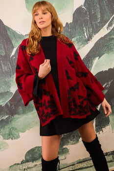 Black Embroidered Butterflies Wine Short Kimono, 3 of 7