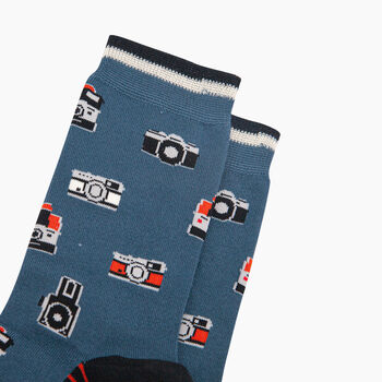 Vintage Camera Bamboo Socks In Teal, 2 of 4