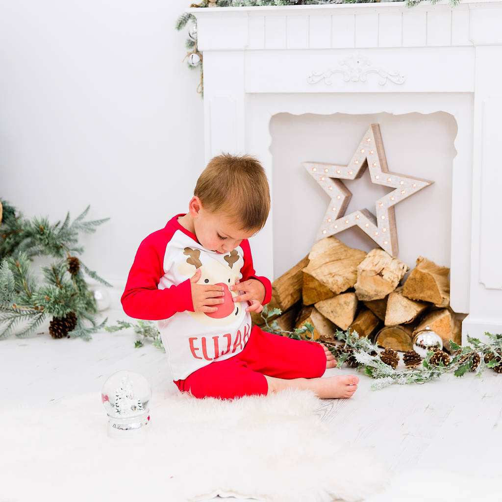 Personalised Christmas Reindeer Red Pyjamas By Little Baby Boutique | notonthehighstreet.com