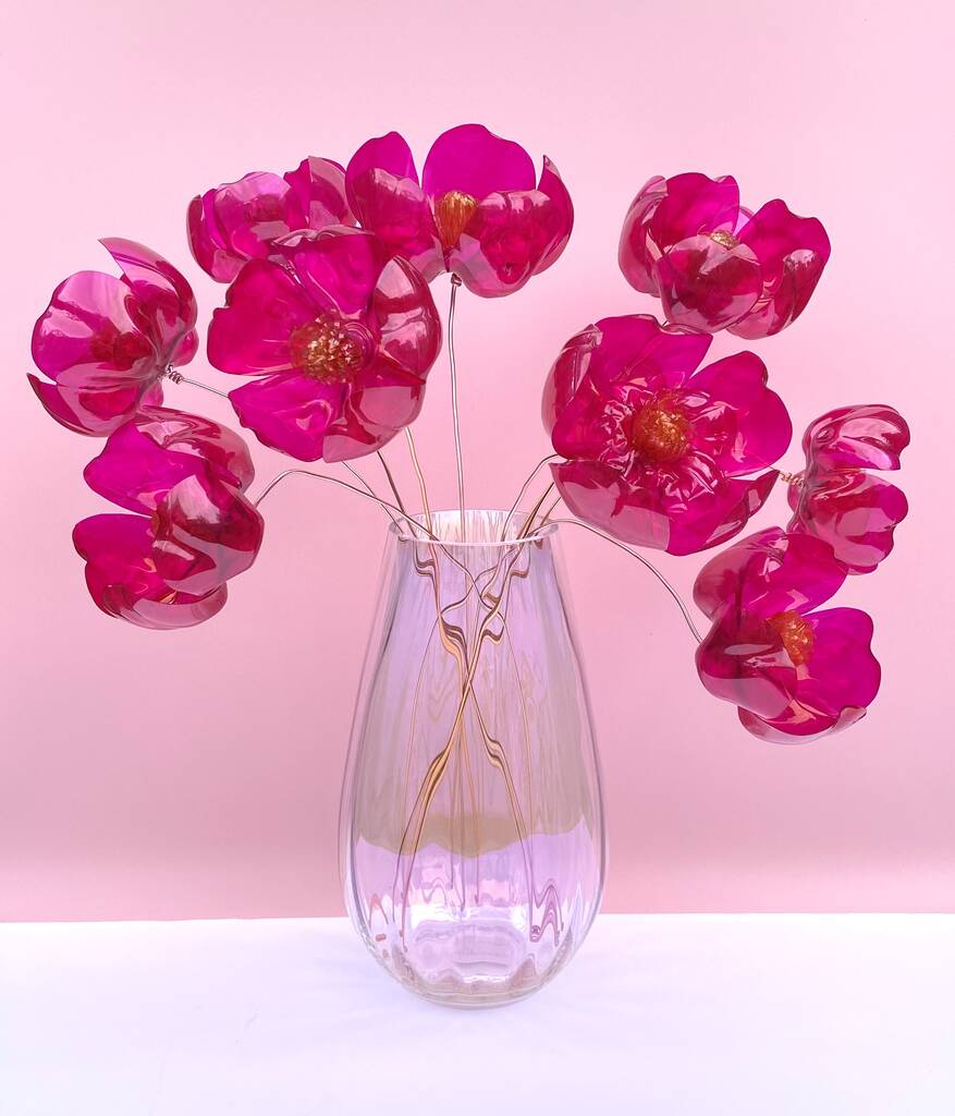 Large Hot Pink Bouquet Recycled Plastic Bottle Flowers By Aimee Maxelon Art