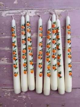Hand Painted Pair Of Orange Blossom Taper Candles, 5 of 5