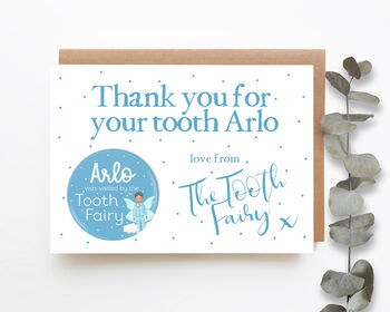 Personalised Tooth Fairy Card And Badge Blue, 3 of 4