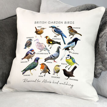 Personalised British Garden Birds Cream Cushion, 2 of 3