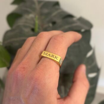 Engraved Four Sided 18 K Gold Band Ring, Mens Ring, 7 of 10