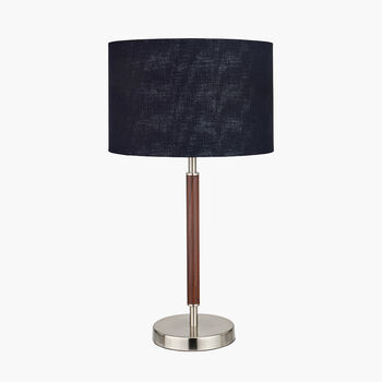 Brushed Silver And Wood Effect Table Lamp, 2 of 8