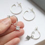 Sterling Silver North Star Charm Hoop Earrings, thumbnail 4 of 6