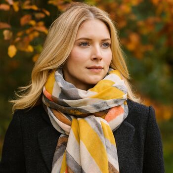 Abstract Mustard Stripes Print Scarf, 3 of 6