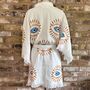 Organic Short Cotton Kimono: White With Orange And Blue Eye, thumbnail 4 of 5