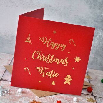 Personalised Gold Foiled Festive Christmas Card, 3 of 4