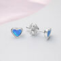 Tiny Sterling Silver Blue Opal Heart Stud Earrings, thumbnail 1 of 6