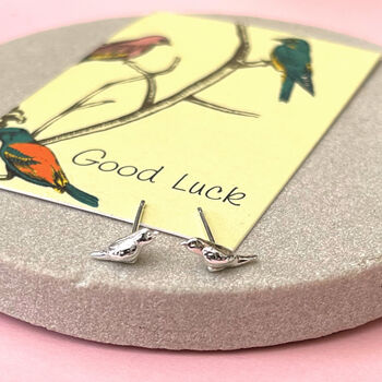 Sterling Silver Good Luck Robin Bird Earrings, 10 of 12