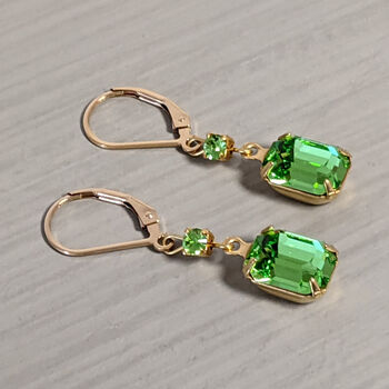 Peridot Green Crystal Leverback Earrings, 2 of 4