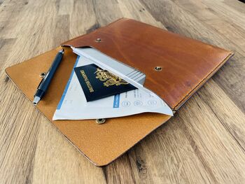 Personalised Tan Leather A5 Travel Documents Wallet, 2 of 12