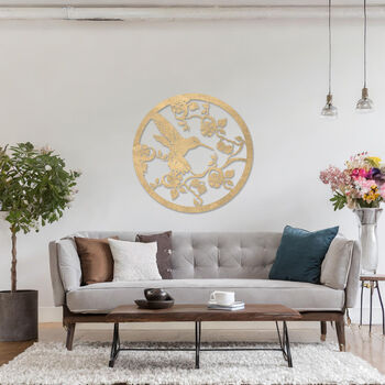 Wooden Hummingbird Wall Art Circular Floral Nature Design, 5 of 9