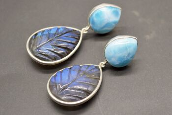 Labradorite, Blue Larimar Sterling Silver Earrings, 5 of 9