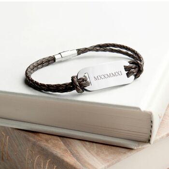 Personalised Men's Roman Numerals Leather Bracelet, 5 of 5