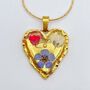 Real Blue Red Flowers Pendant Gold Leaf Necklace Hand Made, thumbnail 1 of 9