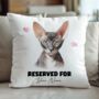 Personalised Cornish Rex Cat Reserved For Cushion Cover, thumbnail 1 of 2