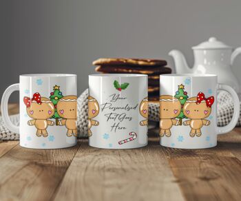 Personalised Whimsical Gingerbread Couple Sibling Christmas Gift Mug, 2 of 2