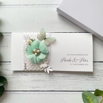 Handmade Wedding Money Wallet Mint Green And White, 6 of 7
