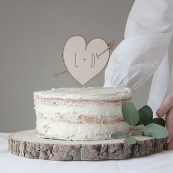 Personalised Love Heart Wooden Wedding Cake Topper, 2 of 5
