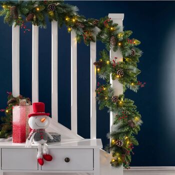 Traditional Christmas Garland, Red Berries, Pine Cones, Pre Lit, 180cm, 2 of 5