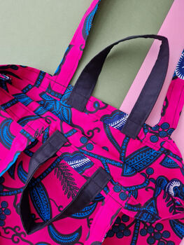 African Print Tote Bag | Pink Blue Omolara Print, 2 of 4