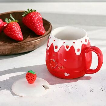 Strawberry Desert And Drink Mug With Lid And Spoon, 5 of 10