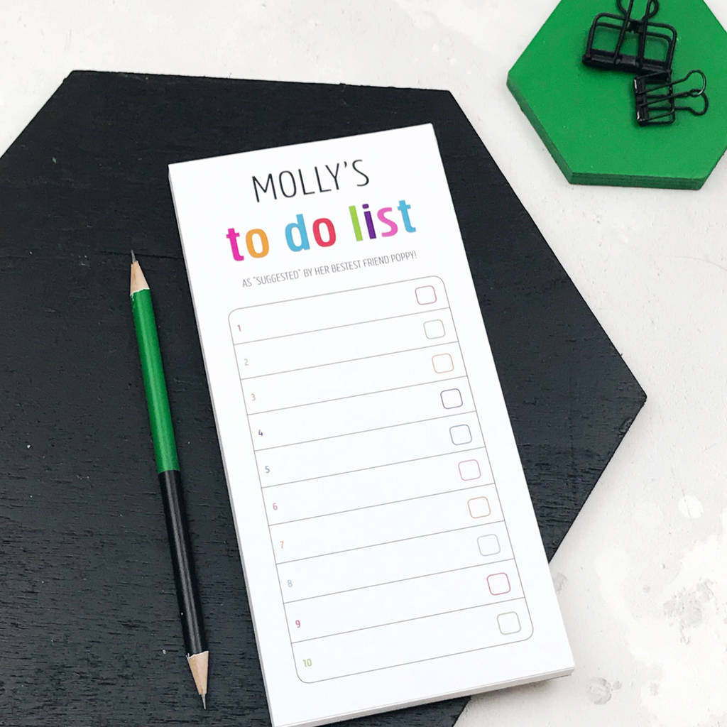 Personalised Colourful 'To Do List' Notepad By XOXO