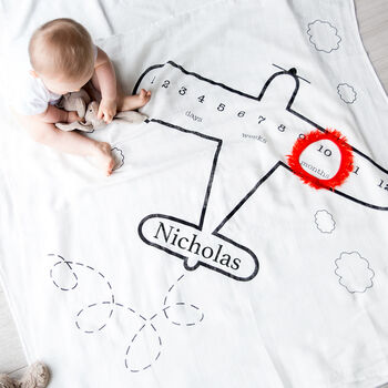 Personalised Airplane Baby Milestone Blanket, 3 of 10