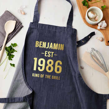 Personalised Blue Denim Established Year Apron, 2 of 3