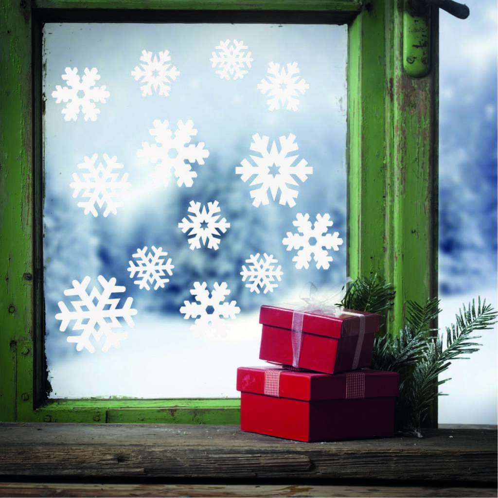 snowflake christmas window stickers by bubblegum balloons