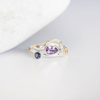 Molten Sterling Silver Amethyst And Iolite Ring, 3 of 7