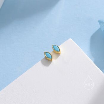 Extra Tiny Turquoise Blue Marquise Cz Stud Earrings, 4 of 12