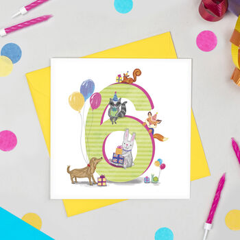 Age Six 'The Birthday Bunch' Animal Card, 3 of 4