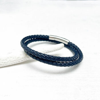 Classic Leather Double Wrap Bracelet For Him, 10 of 12