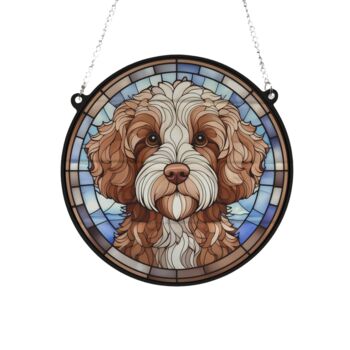 Cavapoo Brown And White Stained Glass Effect Suncatcher, 3 of 3
