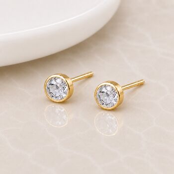 Gold Plated Sterling Silver April Cubic Zirconia Birthstone Stud Earrings, 2 of 5