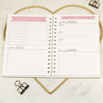Pink And Gold Marble Wedding Planner Hardback Notebook, 4 of 6