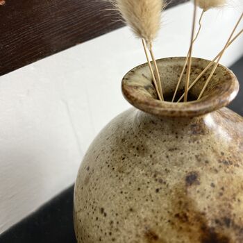 Olive Green / Brown Vintage Stoneware Bud Vase, 2 of 6