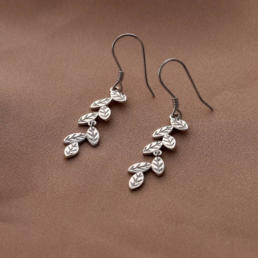 silver multi leaves hanging earrings by attic