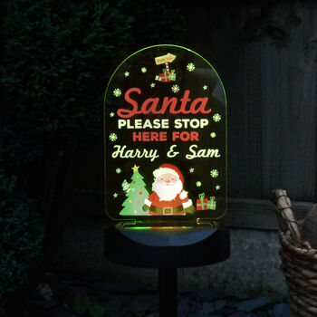Personalised 'Santa Stop Here' Cartoon Santa Solar Light – Christmas Outdoor LED, 5 of 9