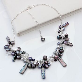 Unusual Assorted Pearl Necklace On Sterling Silver Chain, 11 of 12