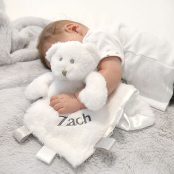 Personalised Grey Baby Gown And Teddy Comforter Set, 3 of 12