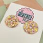 Circle Glitter Resin Earrings / Butter Yellow Earrings / Statement Studs / Modern Statement Fashion Earrings, thumbnail 6 of 9