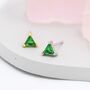 Sterling Silver Emerald Green Cz Triangle Stud Earrings, thumbnail 2 of 11